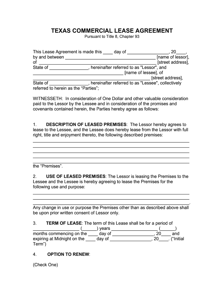 Texas Commercial Lease Agreement Form DOCX