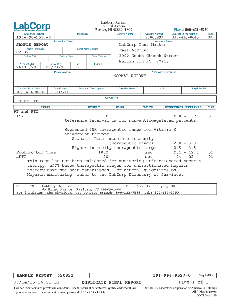 196 996 9527 0 SAMPLE REPORT Laboratory Testing Results  Form