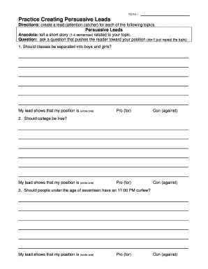 Practice Creating Persuasive Leads Answer Key  Form