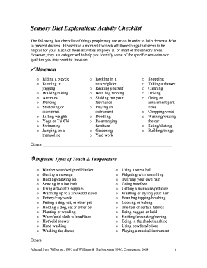 Sensory Diet Checklist  Form