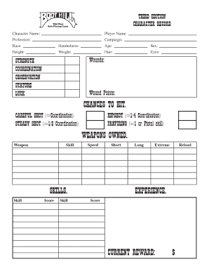 Boot Hill Character  Form