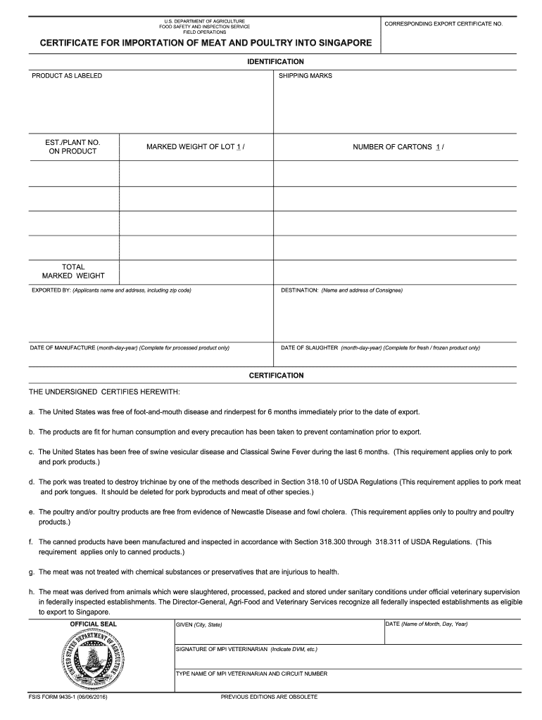 Meat and Poultry Sanitary Certificate Sample  Form