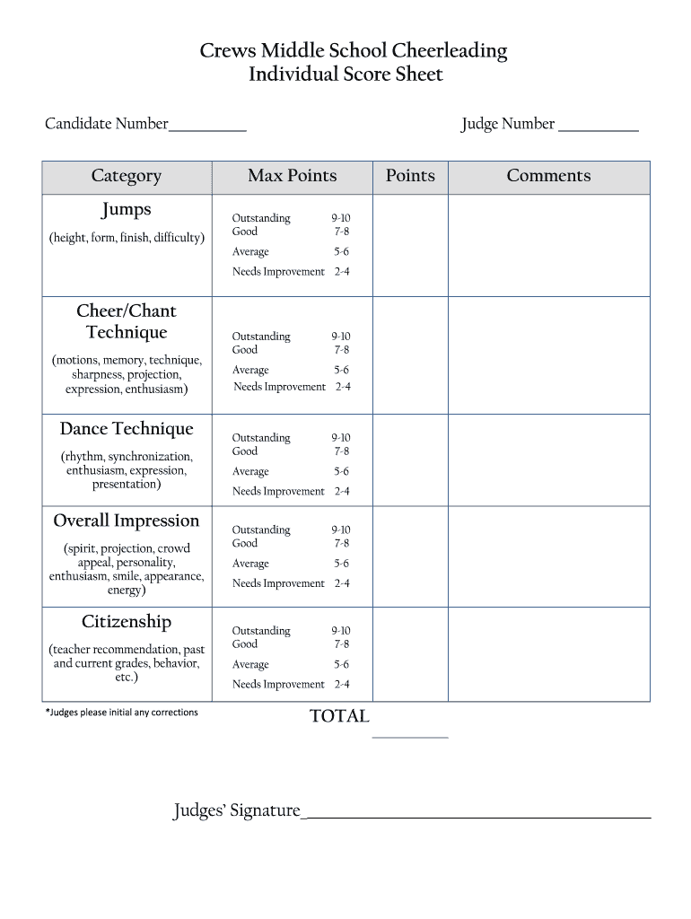 Middle School Score Sheet  Form