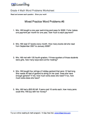 Mixed Word Problems for Grade 4  Form