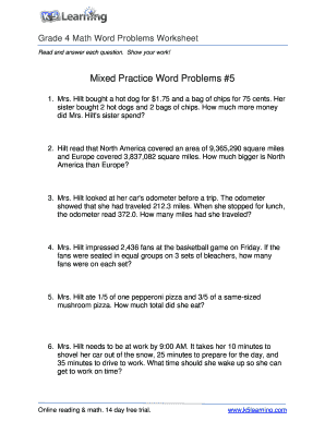 Mixed Word Problems for Grade 4  Form
