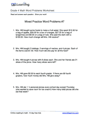 Mixed Word Problems for Grade 4  Form