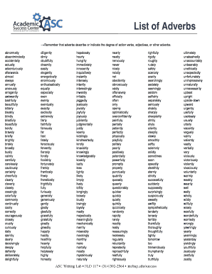 Printable Adverb List  Form