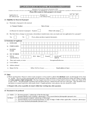 Passport Renewal Mauritius  Form