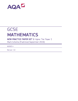 Aqa Maths Practice Paper Set 1 September Mark Scheme  Form