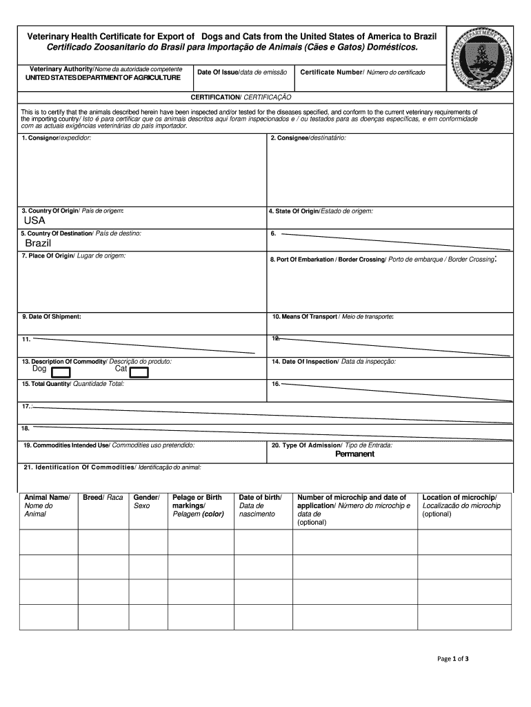 Printable Pet Health Certificate  Form