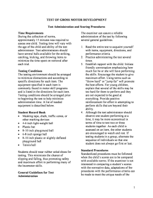 TEST of GROSS MOTOR DEVELOPMENT  Form