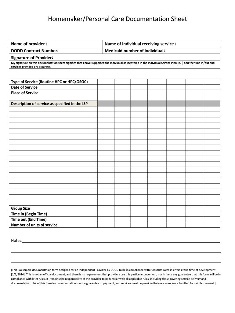 Documentation Sheet Form