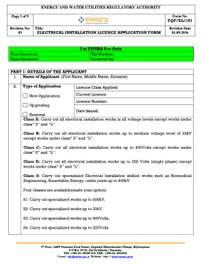 Ewura Electrical License  Form