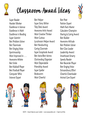 Classroom Award Ideas  Form