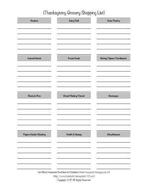 Thanksgiving Shopping List Excel  Form