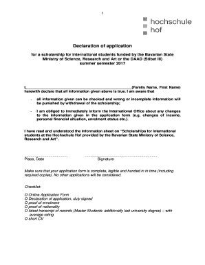 Declaration of Application Form