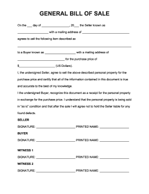 General Personal Property Bill of Sale Form Word PDF