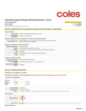 Coles Ultra Concentrate Dishwashing Liquid Msds  Form