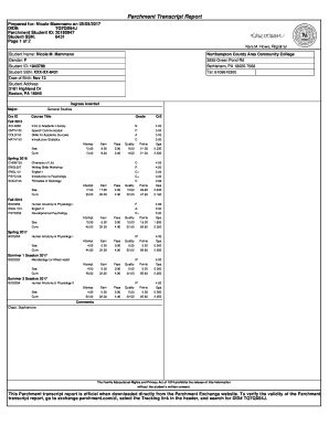 Parchment Transcript Report  Form