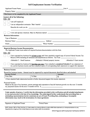 Self Employment Income Verification Form