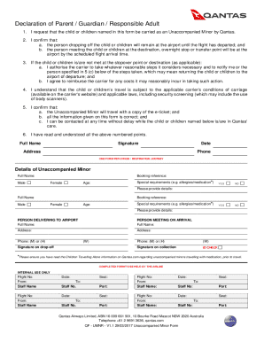 Qantas Unaccompanied Minor Form