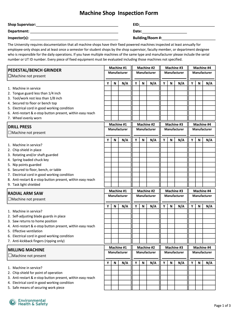 Machine Shop Inspection  Form