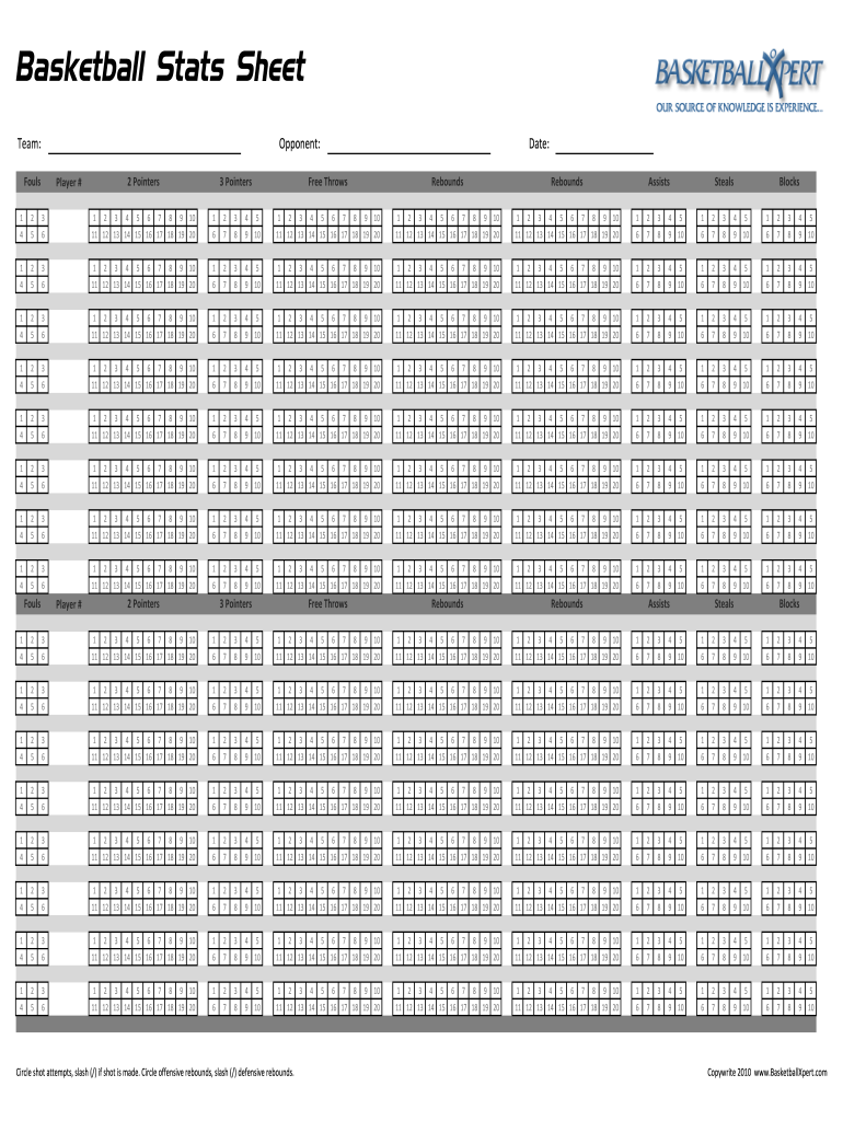 Basketball Stats Sheet  Basketball Drills by BasketballXpert Com  Form