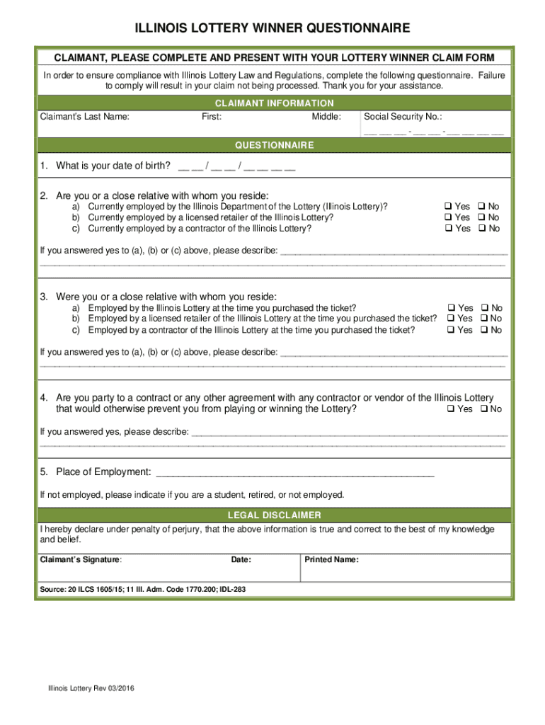 Illinois Lottery Claim Form