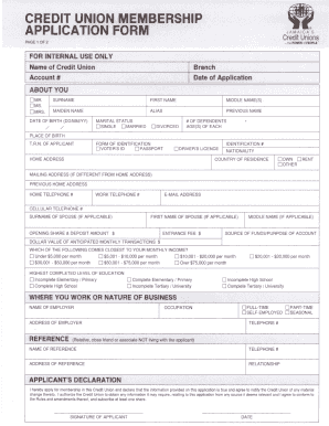 Credit Union Application Form