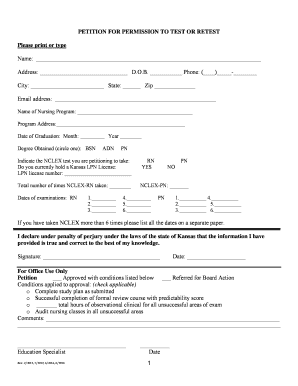  1 PETITION for PERMISSION to TEST or RETEST Please Print 2016