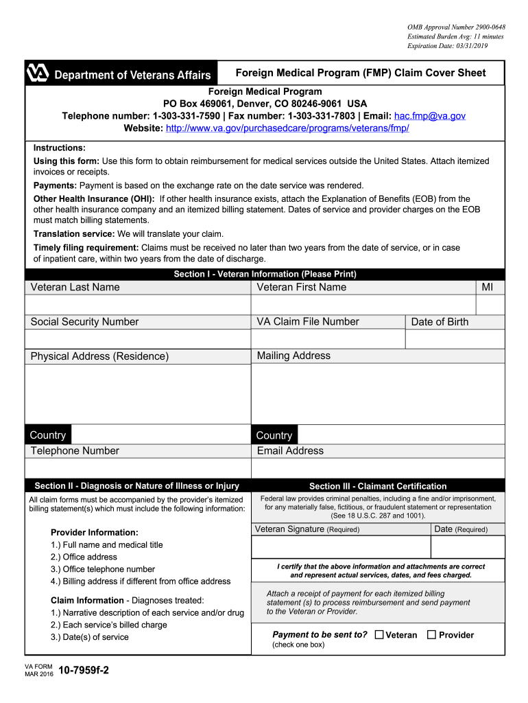  Va Form 10 7959f 2 2016