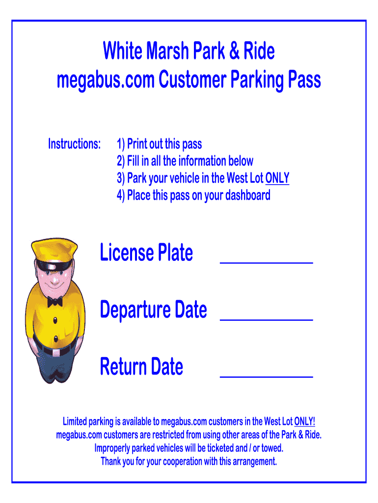 Get and Sign Megabus Parking Pass  Form