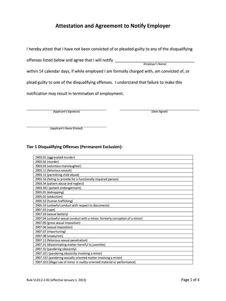  Attestation and Agreement to Notify Employer 2013