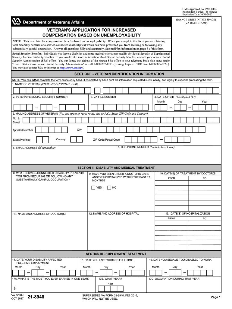  Va Form 21 8940 2017