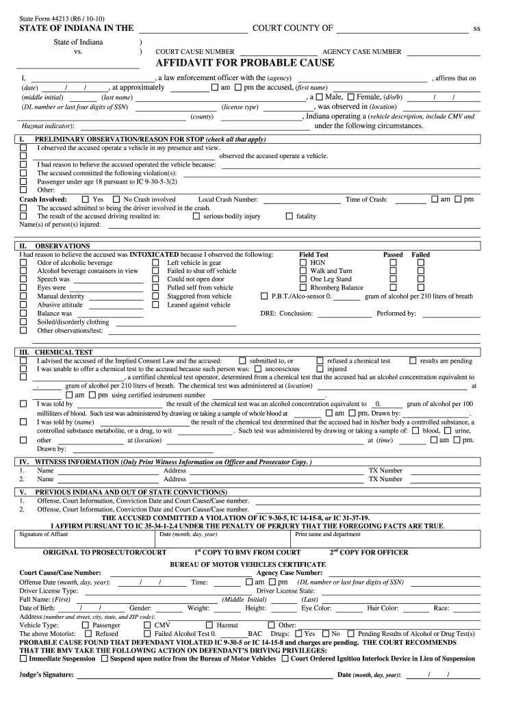 Affidavit Probable Cause Court  Form