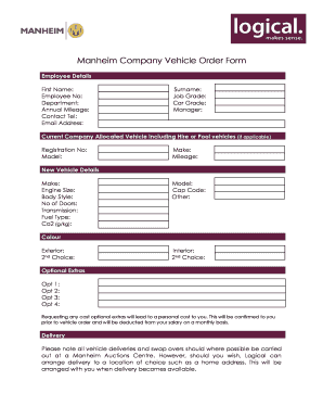 Manheim Company Vehicle Order Form