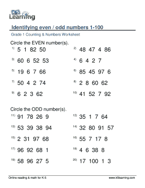 Circle the Even Numbers Worksheets  Form