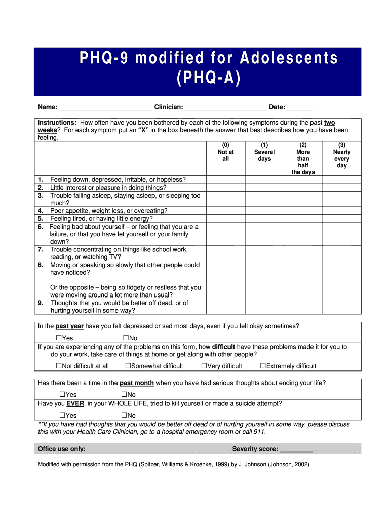 Phq a  Form