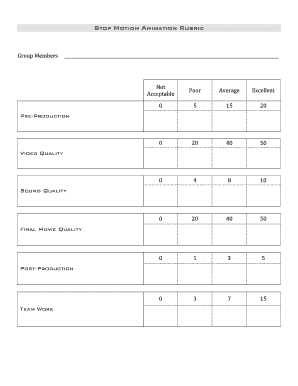 Stop Motion Animation Rubric  Form