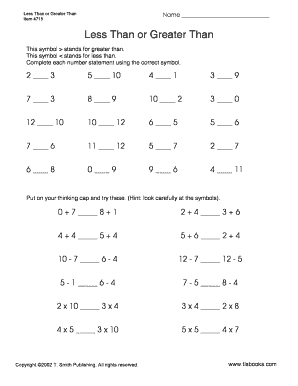 Less Than or Greater Than Comparing Numbers and Equations, a Second Grade Math Worksheet  Form