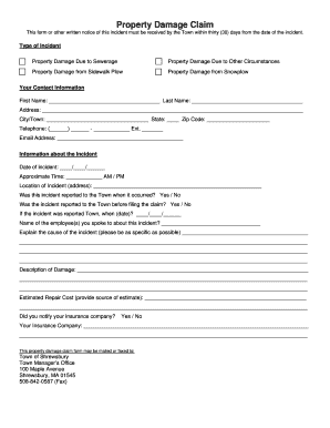 Property Damage Claim Form Template