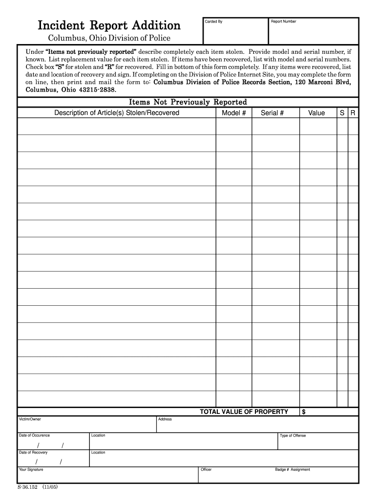 Columbus Incident Report  Form