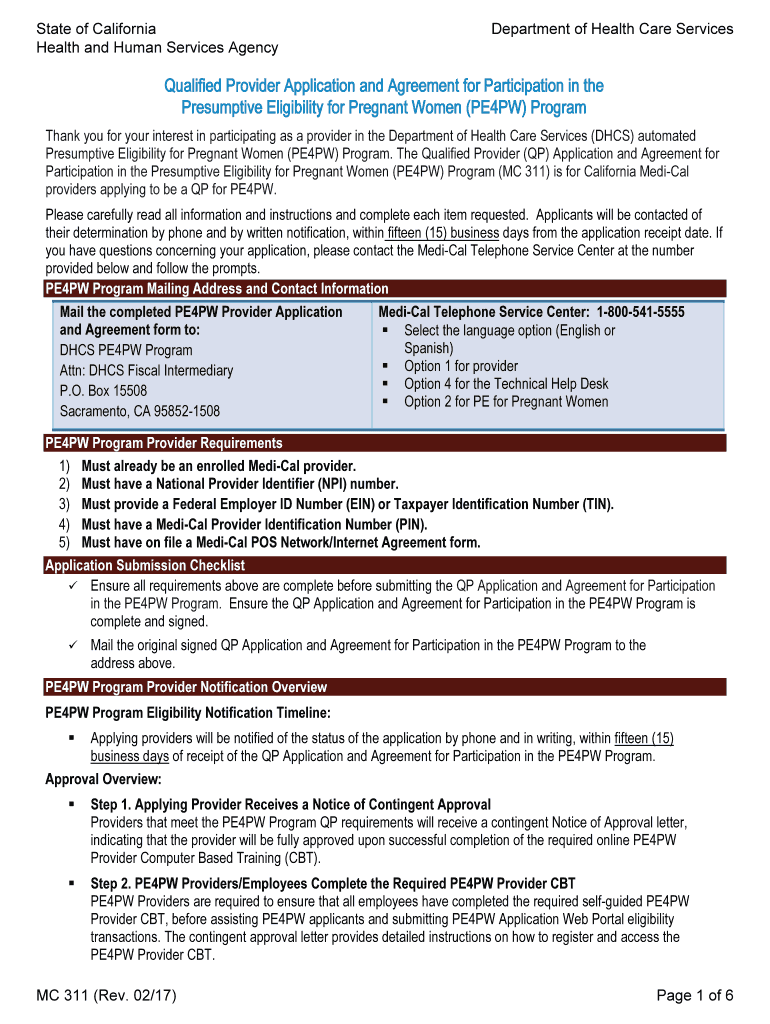 MC 311 Medi Cal State of California  Form