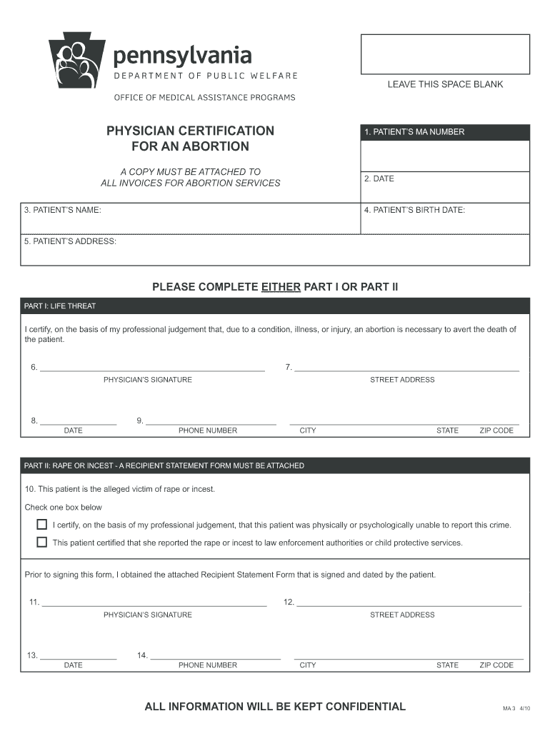 Pennsylvania Physician Certification Form