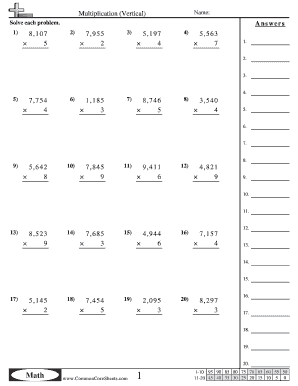 Multiplication Vertical Answer Key  Form