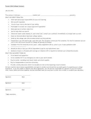 Parent College Student Contract Template  Form