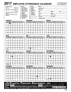 Employee Attendance Calendar PDF  Form