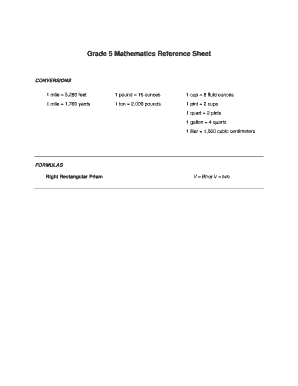 Grade 5 Reference Sheet  Form