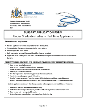 Gauteng Department of Health Bursary  Form