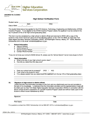 High School Verification Form
